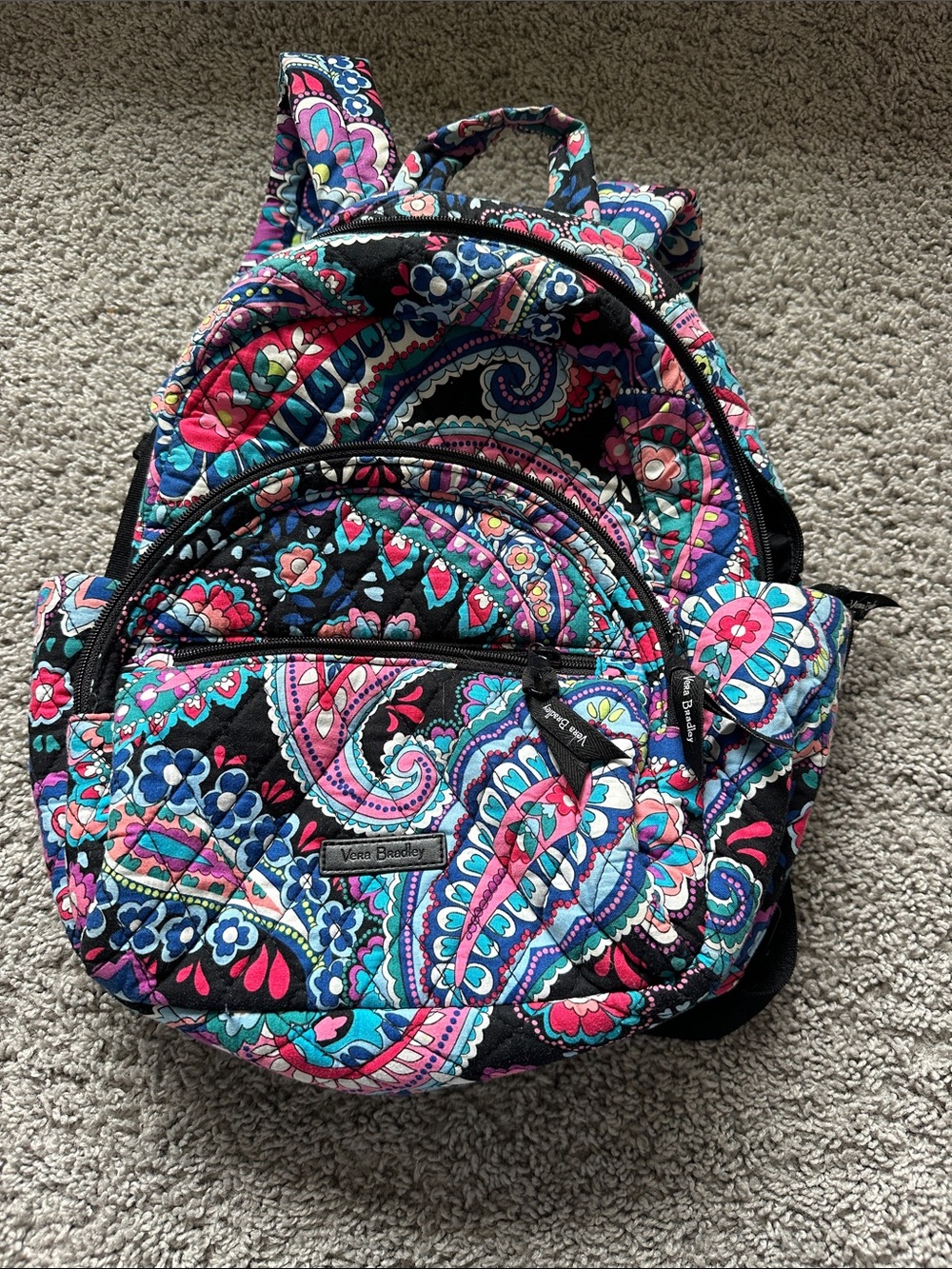 Vera Bradley Black Multicolor Paisley Quilted Mini Backpack